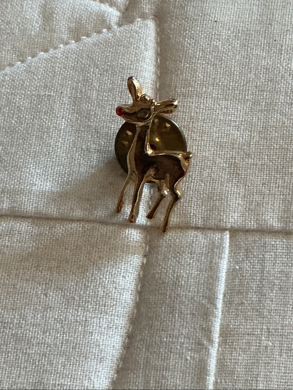 Vintage red gem nose reindeer tac Pin